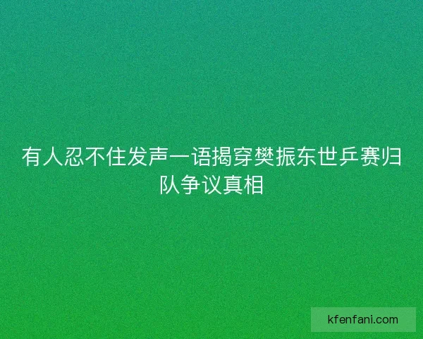 有人忍不住发声一语揭穿樊振东世乒赛归队争议真相